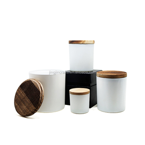 Nero opaco <span class=keywords><strong>bianco</strong></span> supporto di candela di vetro con coperchio <span class=keywords><strong>in</strong></span> <span class=keywords><strong>legno</strong></span>/candela vaso di vetro 300ml 500ml - Product Image 1