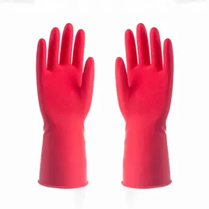 A High Long Sleeved Women's Dishwashing Reusable Kitchen Cleaning Rubber Latex Work And Household Gloves