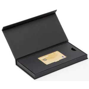 ที่กำหนดเองสีดำหนังสือรูปร่างแข็งกระดาษแข็งบรรจุภัณฑ์แม่เหล็กบัตรเครดิตวีไอพีกล่องของขวัญ
