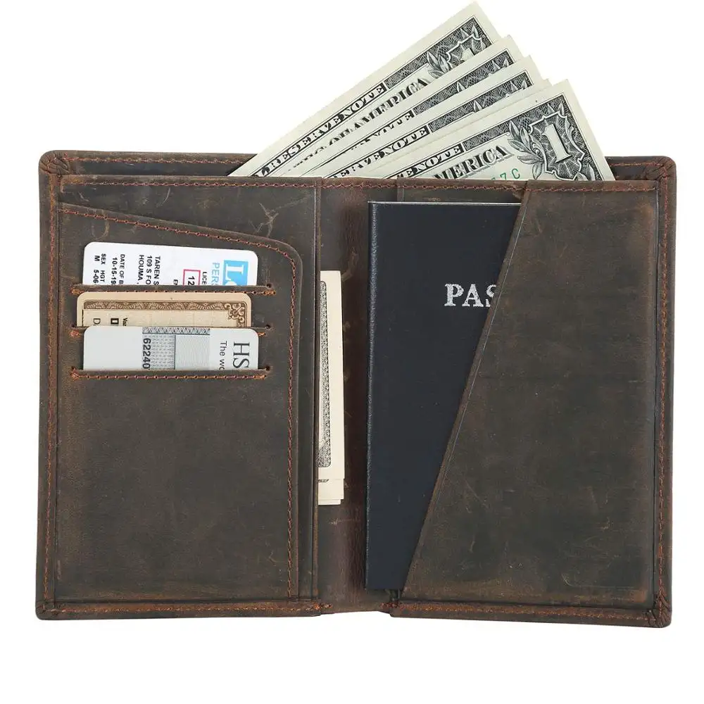 Direct factory travel pu genuine Leather ID card case rfid passport holder card wallet