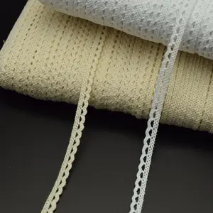 ベージュと白のカラーコットンレースかぎ針編みリボンレース卸売幅7mm。Lace Trim Edging Wedding