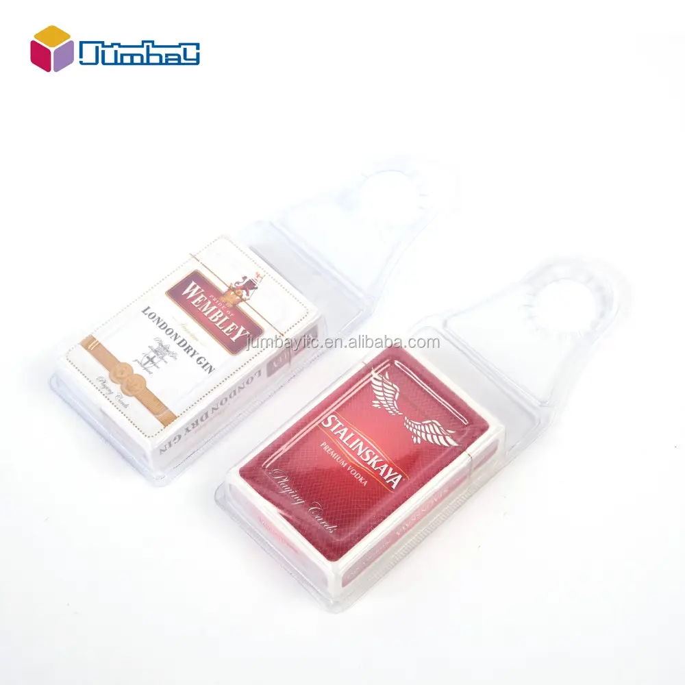 Cartes à jouer de vin de publicité de marque célèbre à double pont avec boîte de sac suspendue en plastique transparent pour happy time
