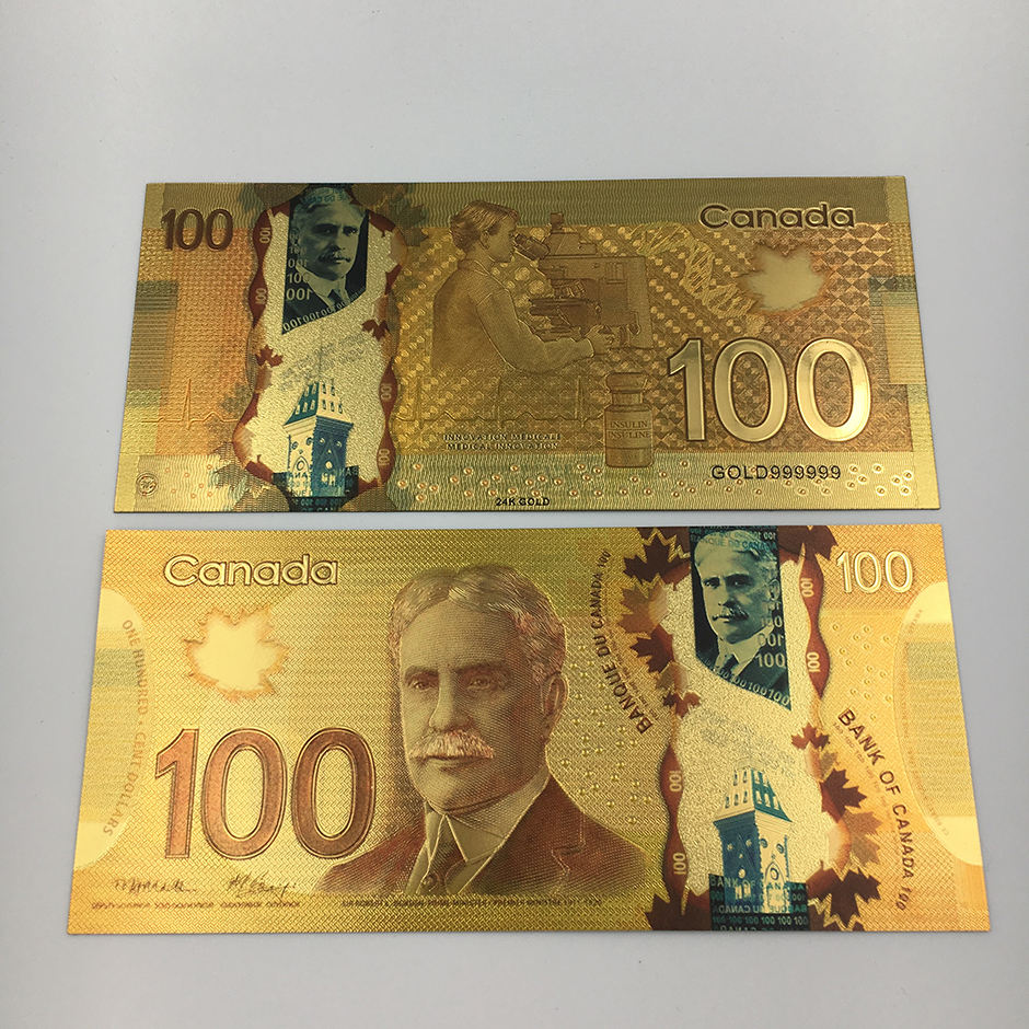 백 캐나다 달러 24k 골드 지폐 생생한 머니 이미지 크기 스탠드