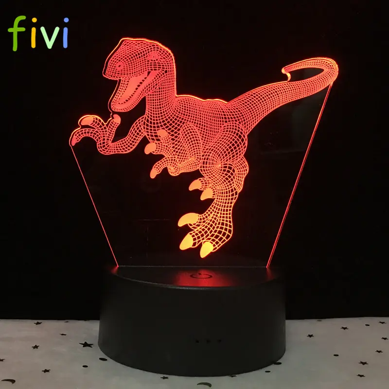 Lámpara LED 3D con diseño de dinosaurio, lámpara con 7 colores que cambian de ambiente