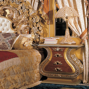 Cama Alta de Madera Maciza Clásica de Lujo Europeo, Cama Alta de Madera Maciza con Pintura de Corte Francesa para Villa de Lujo - Product Image 4