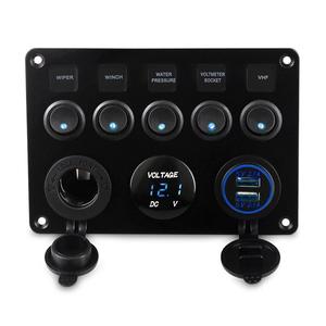 Panneau de commutation 5 gangs pour voiture bateau Yacht caravane camion voltmètre étanche - Product Image 1