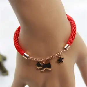 Gold Jewelry Stainless Steel Leather Bracelet Red Rope Star Dog Fashion