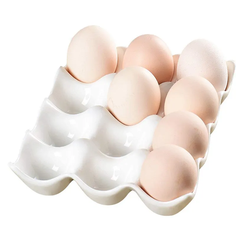 Vajilla de porcelana blanca, soporte de bandeja para huevos de 12 tazas para Cocina