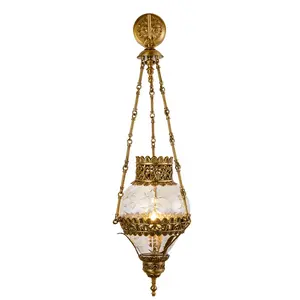 Aufhängbarer Wand-Mason-Glas-Spachtlicht-Lantern-Lampe Gold dekorative Messing und Glas Kristall Vintage zeitgenössisch Energieeinsparend 10