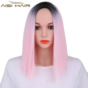Aisi头发深色根耐热短发假发直发Cosplay obre女士合成头发假发