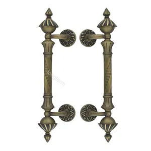 Grande poignée de porte en verre moletée en laiton antique avec poignée d'entrée principale en bois double intérieur extérieur vintage