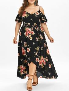 Abito Lungo Estivo Stampato Taglie Forti per <span class=keywords><strong>Donne</strong></span> Curvy, Vestito Floreale Plus Size con Spalle Scoperte - Product Image 2