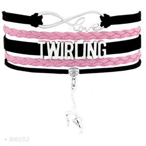 Lusso Argento Infinito Amore Majorette Baton Twirling Braccialetti Dell'involucro del Cuoio di Fascino per Le Donne Uomo di Amicizia Dei Monili OEM ODM