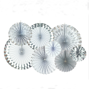Silver Party Papier Pinwheel Fans Metallic Zilver Folie Papier Rozet Achtergrond Bruiloft Anniversary Pinwheel Achtergrond