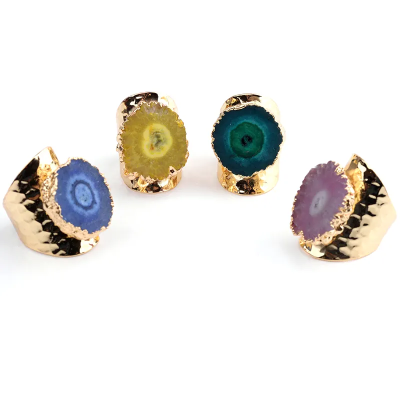 Go2bojiu — bague ajustable en pierre naturelle, bijoux druse pour femmes, anneau plaqué or