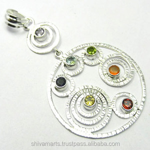 Pendentif en pierres précieuses de forme ronde en grenat naturel fait à la main en gros argent bijoux fins pendentifs et breloques fournisseur - Product Image 2