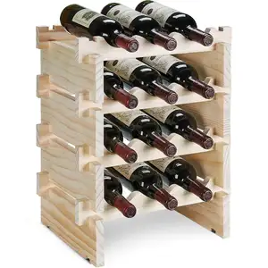 التقليدية 12 زجاجة تكويم خشبية رف عرض النبيذ مثالية لتناول الطعام الديكور