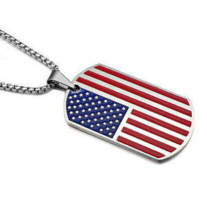 Classic Unisex Silver Dog Tag colgante de la joyería de acero inoxidable de la bandera americana collar - Product Image 6