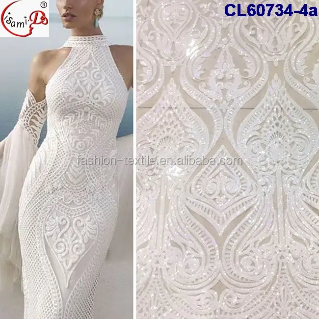 Lisami rts chowleedee फैशन शैली लेडी शाम पार्टी दुल्हन सेक्विन सफेद फीता CL60734-2 के लिए फीता कपड़े