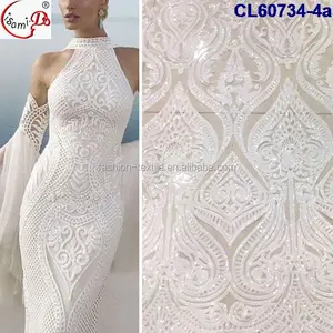 Moda stil bayan akşam parti sequins beyaz dantel CL60734-2 noel dantel tasarım