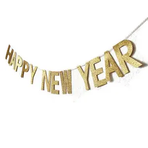 New Year Golden Glitter Paper Banner Happy New Year Letter Banner Garland for new year eve party decorations