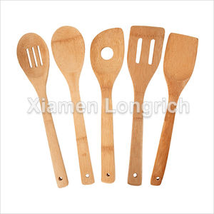 <span class=keywords><strong>Cinq</strong></span> pièces poignée en bois de bambou en bois cuisine <span class=keywords><strong>5</strong></span> ustensile set de cuisine outil - Product Image 1