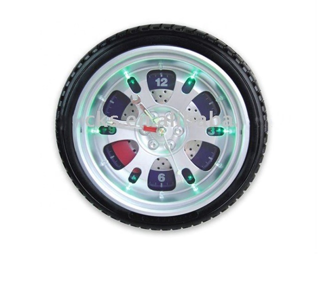 Fashion  LED Light Plastic Trye Shape Design Home Decorative Wheel Clock Reloj De Pared Wall Clock