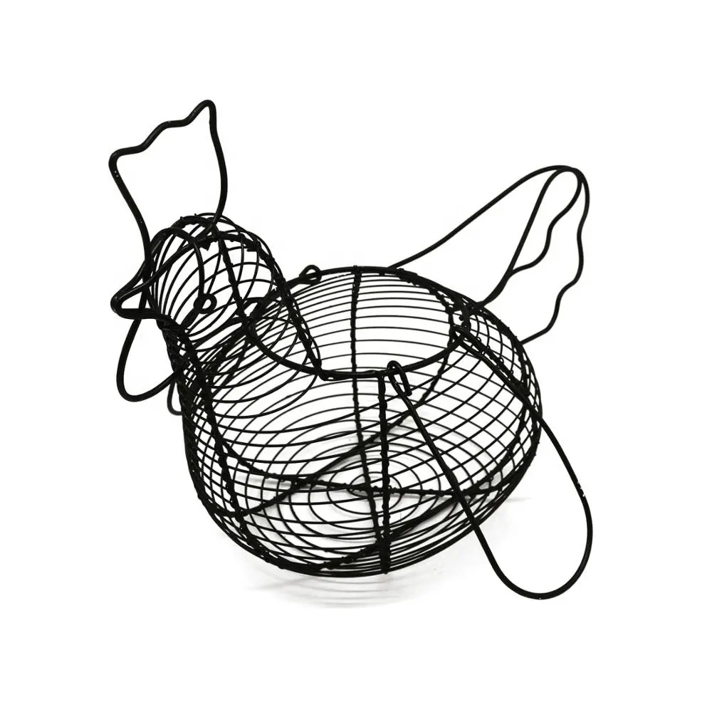 Chicken Shaped Metal Wire Egg Collecting Basket Decorative Kitchen Egg Storage Basket