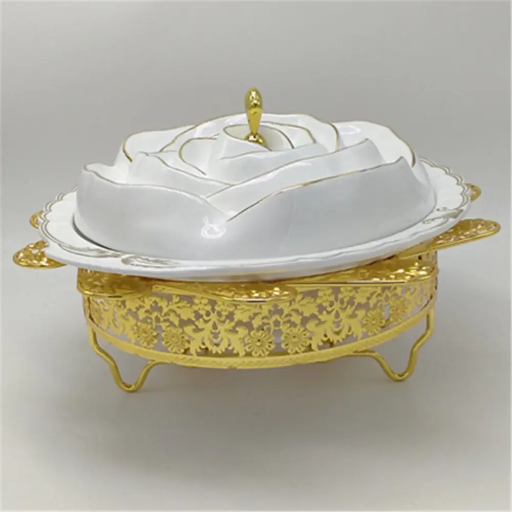 Exquisite flower ceramic food warmer container hotel/restaurant hot pot chafing dish