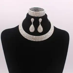 Conjunto de joyería nupcial multicapa de circonita AAA de diamante transparente brillante de plata de calidad superior