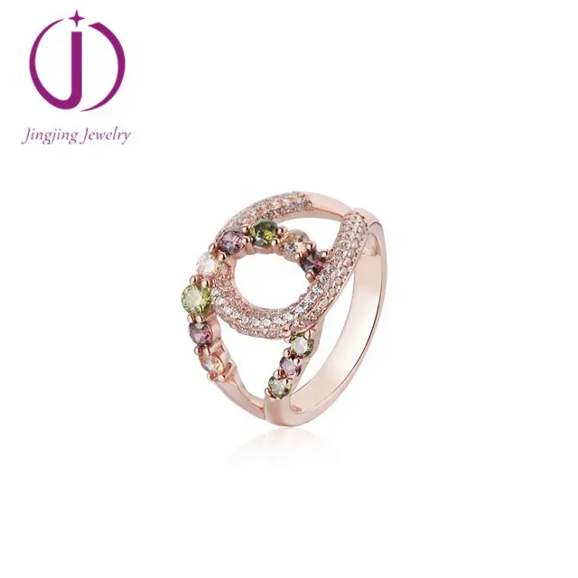 Jingjing, venta al por mayor, joyería chapada en oro rosa de 18k, anillo de piedras preciosas de plata 925 para niñas