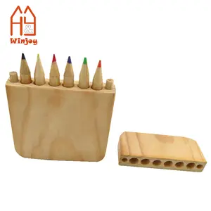 Special design custom 6pcs nature wood mini coloring pencils in wooden box.