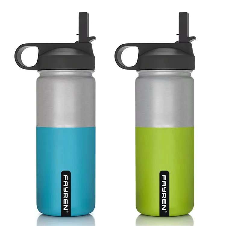 Customized high quality double wall sport drinking water bottle stainless steel sport bottle with straw