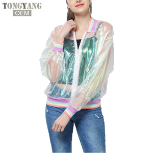 TONGYANG – <span class=keywords><strong>veste</strong></span> d'été pour femmes, Laser arc-en-ciel symphonie <span class=keywords><strong>hologramme</strong></span> femmes manteau irisé Transparent Bomber imperméable au soleil - Product Image 1