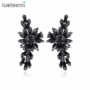 LUOTEEMI New Luxury Women Charm Jewelry <strong>Black</strong> Marquise Cut Cubic Zirconia <strong>Stud</strong> <strong>Earrings</strong> for Party - Product Image 1