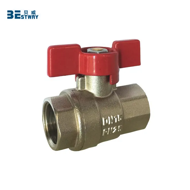 Nickel Plated Brass Ball Valve DN15 Female x Female with Butterfly Handle