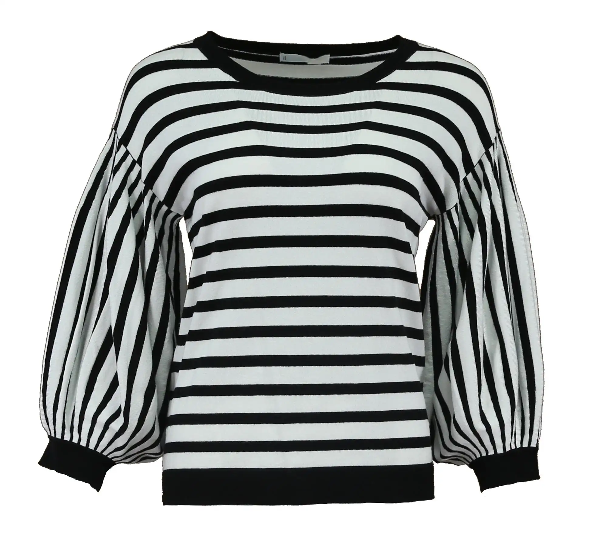 black white stripe, big bell sleeve round neck woman's pullover