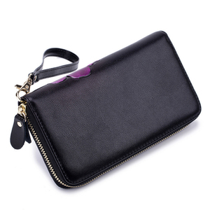 Portafoglio da donna in vera pelle RFID con chiusura a cerniera con nuovo modello di fiore borsa per telefono <span class=keywords><strong>cellulare</strong></span> dipinta a mano lunga borsa pochette - Product Image 2