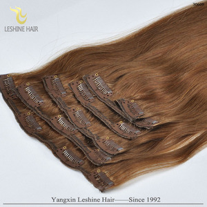 Usine En Gros <span class=keywords><strong>Brun</strong></span> Couleur 100% Remy Clip Dans Extension de Cheveux Humains - Product Image 1