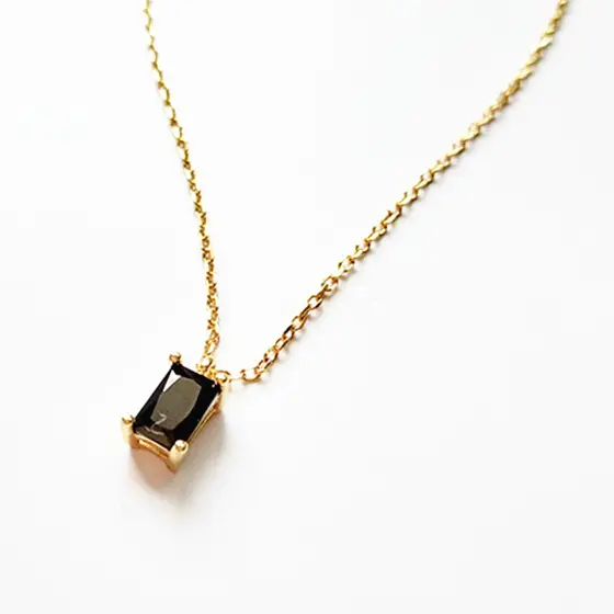 Simple Black Diamond Gemstone 925 Sterling Silver Rectangle Shape Pendant Necklace for Women
