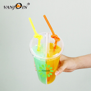 24 oz 700ml Two Drinks <strong>One</strong> <strong>Cup</strong> Twin Split <strong>Cup</strong> PP Plastic <strong>Cups</strong> for Bubble Boba Tea - Product Image 5