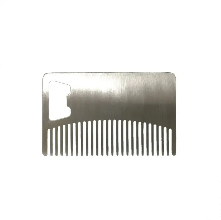 OEM Bottle opener design stainless steel beard comb pocket metal beard comb