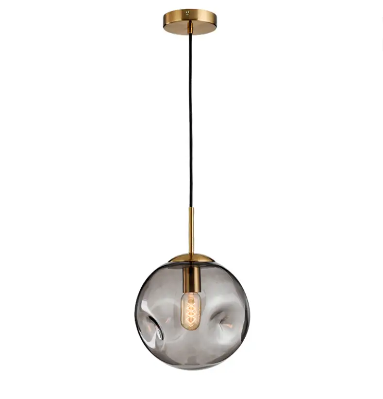 Iluminación colgante de esfera de vidrio nórdico LED gris humo de un solo cabezal cognac