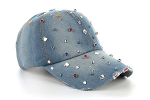 Blingbling bông thể thao Rhinestone dù để che nắng đồng bằng denim nhà thiết kế đơn giản Mũ bóng chày và mũ cho phụ nữ - Product Image 4