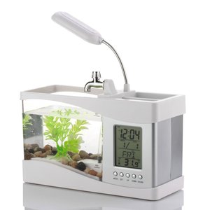 Acrylic <strong>Desktop</strong> Aquarium Mini Fish Tank With Running Water Lcd Time Clock Alarm Colorful Led Lamp Light <strong>Calendar</strong> Holds for Home - Product Image 4