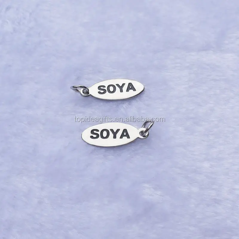 Customized Mini Size Shiny Silver Metal Enamel Logo Jewelry Pendant Oval Shape Logo Tags 2018 factory customized