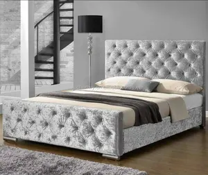 UKFR crushed velvet bed wholesale double silver crush velvet bed with button