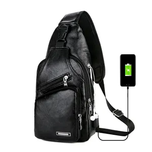 2019 Hot Selling Products Men's Sling Bag Portable USB Charging Casual Messenger Bag Outdoor Sports PU Chest Bag