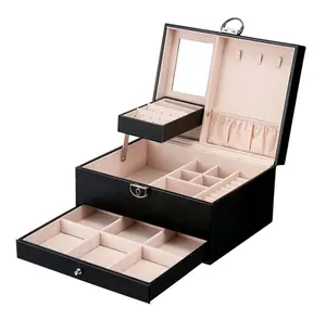 Toptan zarif özel PU deri çekmece mücevher kutusu organizatör ile Logo yüzük küpe kolye bilezik mücevher hediye durumda