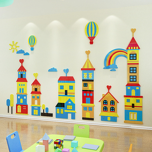 Cartoon town <span class=keywords><strong>sticker</strong></span> Cartoon Castle hot air balloon wall <span class=keywords><strong>sticker</strong></span> per bambini decalcomanie da parete decorative per la casa dei bambini